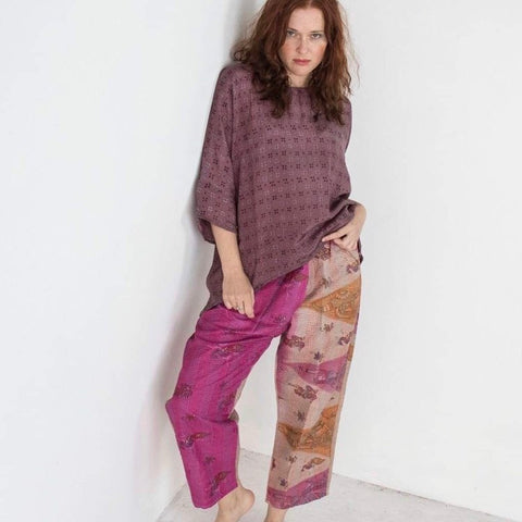 Silk Overstitched Pants – Pink