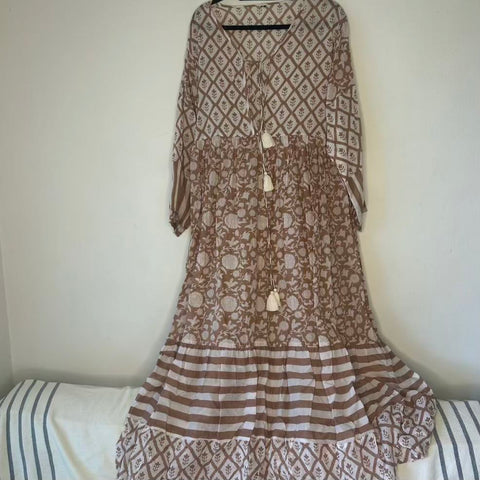 Cotton Woodblock Dress – Latte (XL)