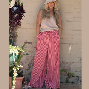 Striped Cotton Pants – Red