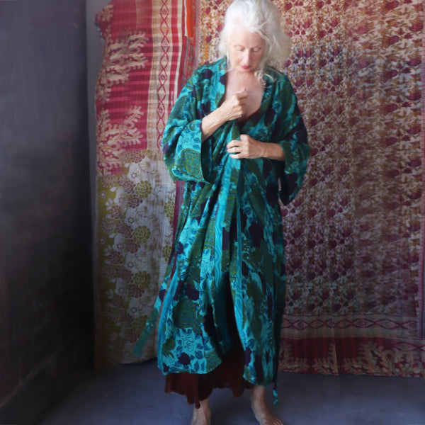 Long Silk Kimono – Turquoise