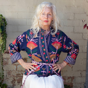 Cotton Embroidered Jacket – Navy