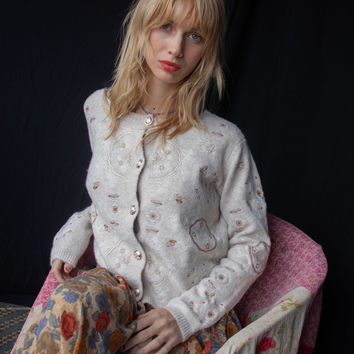 Embroidered Cardi – Beige