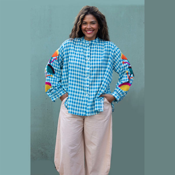 Embroidered Cotton Shirt – Blue