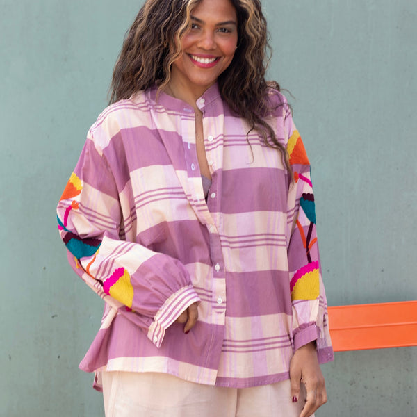 Embroidered Cotton Shirt – Pink