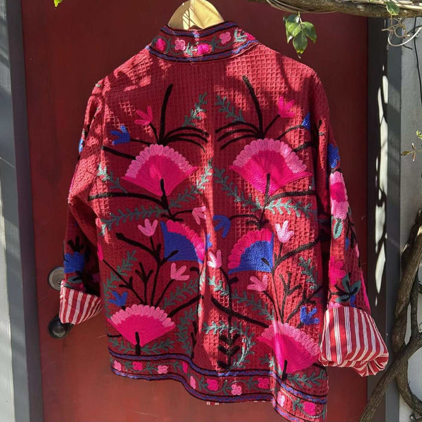 Cotton Embroidered Jacket - Carmine