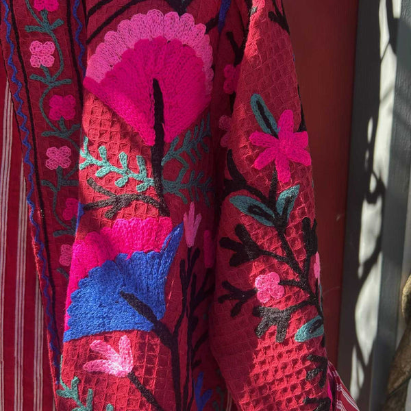 Cotton Embroidered Jacket - Carmine