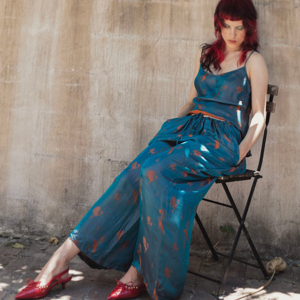 Embossed Silk Pants – Cobalt (M)