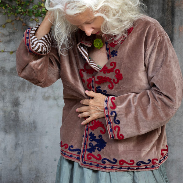 Velvet Embroidered Jacket – Coffee