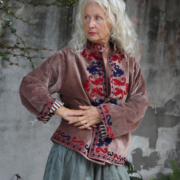 Velvet Embroidered Jacket – Coffee