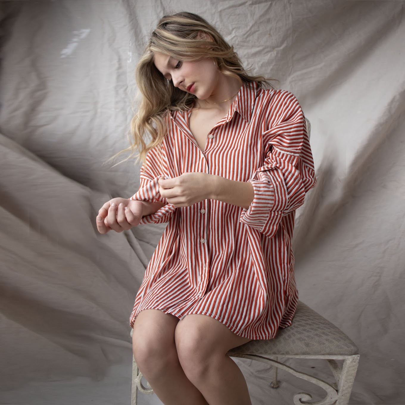 Striped Cotton Shirt – Tangerine