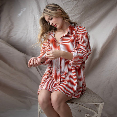 Striped Cotton Shirt – Tangerine