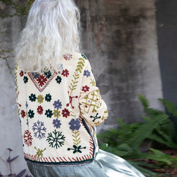 Velvet Embroidered Jacket – Porcelain