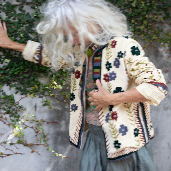 Velvet Embroidered Jacket – Porcelain