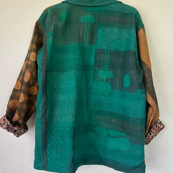 Short Kantha Jacket – Turquoise