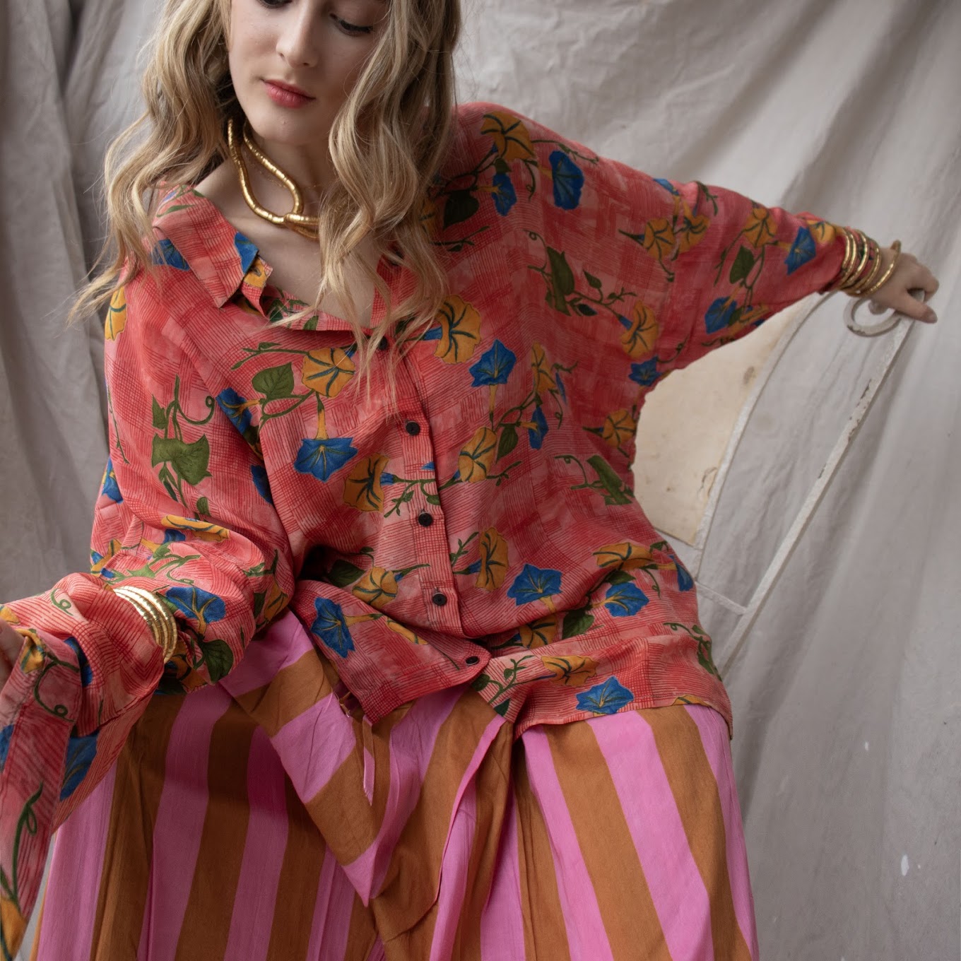 Silk Daisy Shirt – Coral