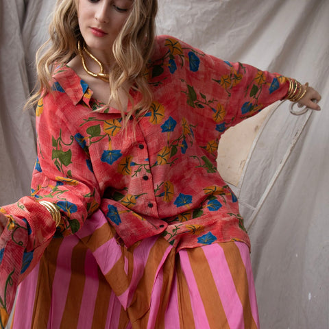 Silk Daisy Shirt – Coral