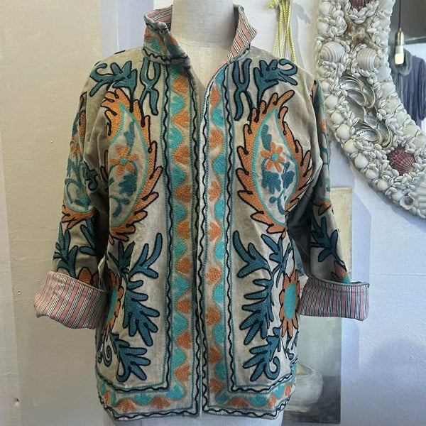 Velvet Embroidered Jacket - Ecru