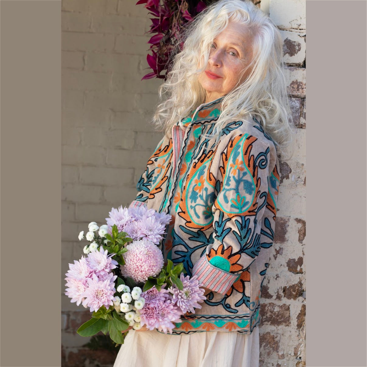 Velvet Embroidered Jacket - Ecru