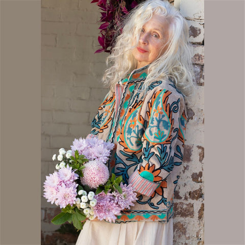 Velvet Embroidered Jacket - Ecru