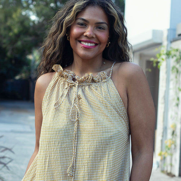 Cotton Frill-neck Maxi – Sandy