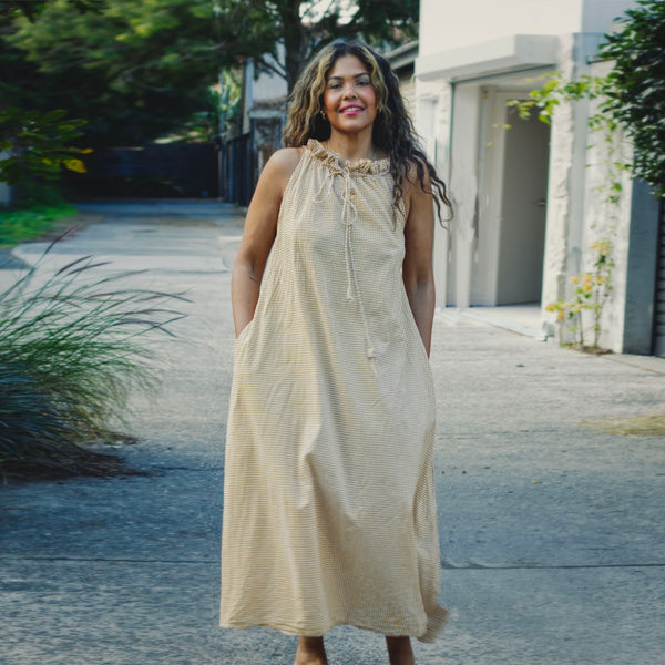 Cotton Frill-neck Maxi – Sandy