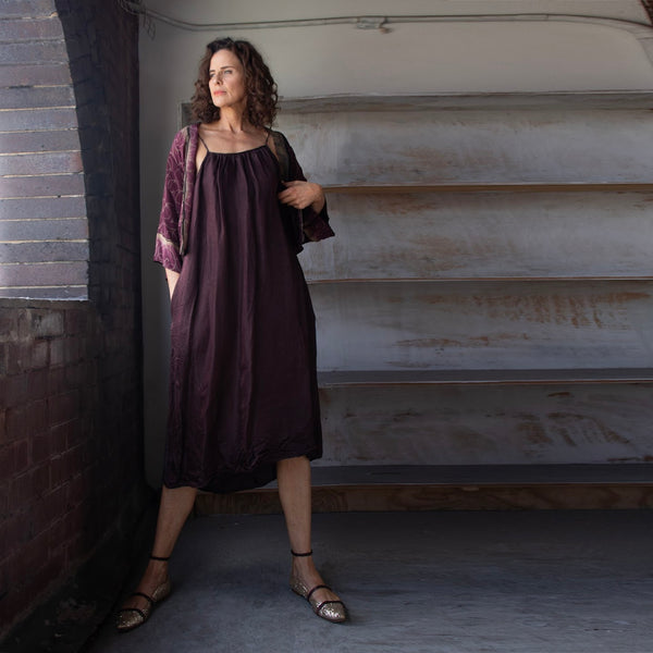 Gathered Silk Slip - Chocolate (M)