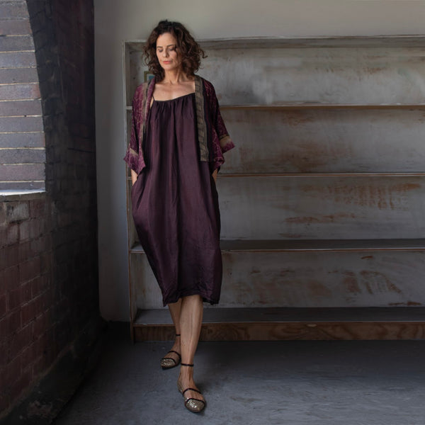 Gathered Silk Slip - Chocolate (M)