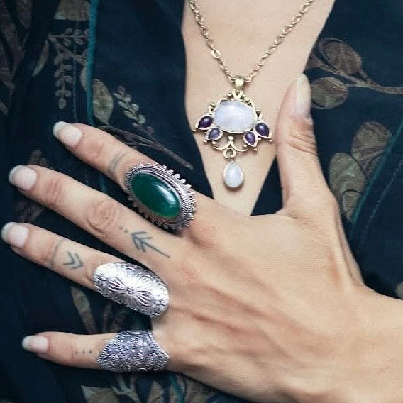 Large Ornate Ring – Silver/Green or Gold/Black