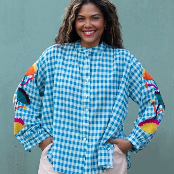 Embroidered Cotton Shirt – Blue