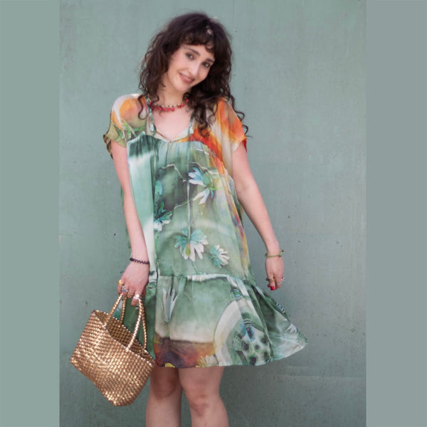 Silk Babydoll Dress – Sage