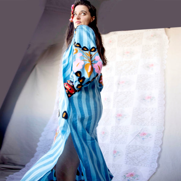 Striped Cotton Kaftan – Azure