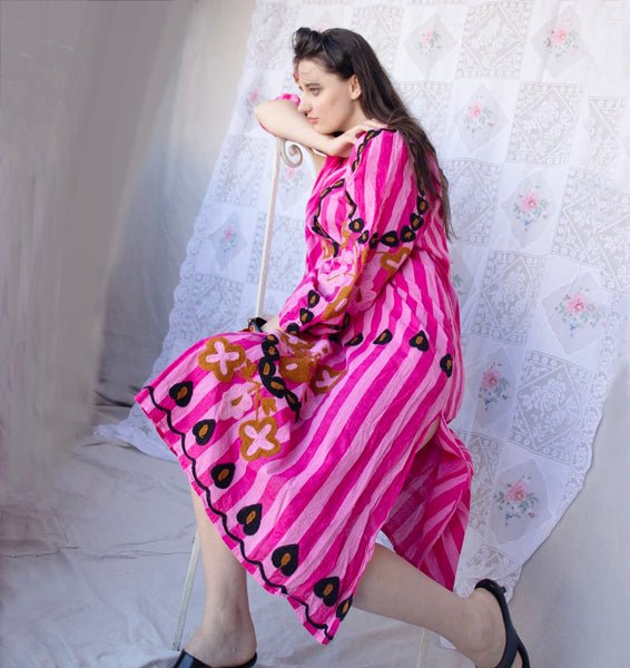 Striped Cotton Kaftan – Pink