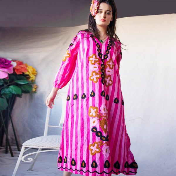 Striped Cotton Kaftan – Pink