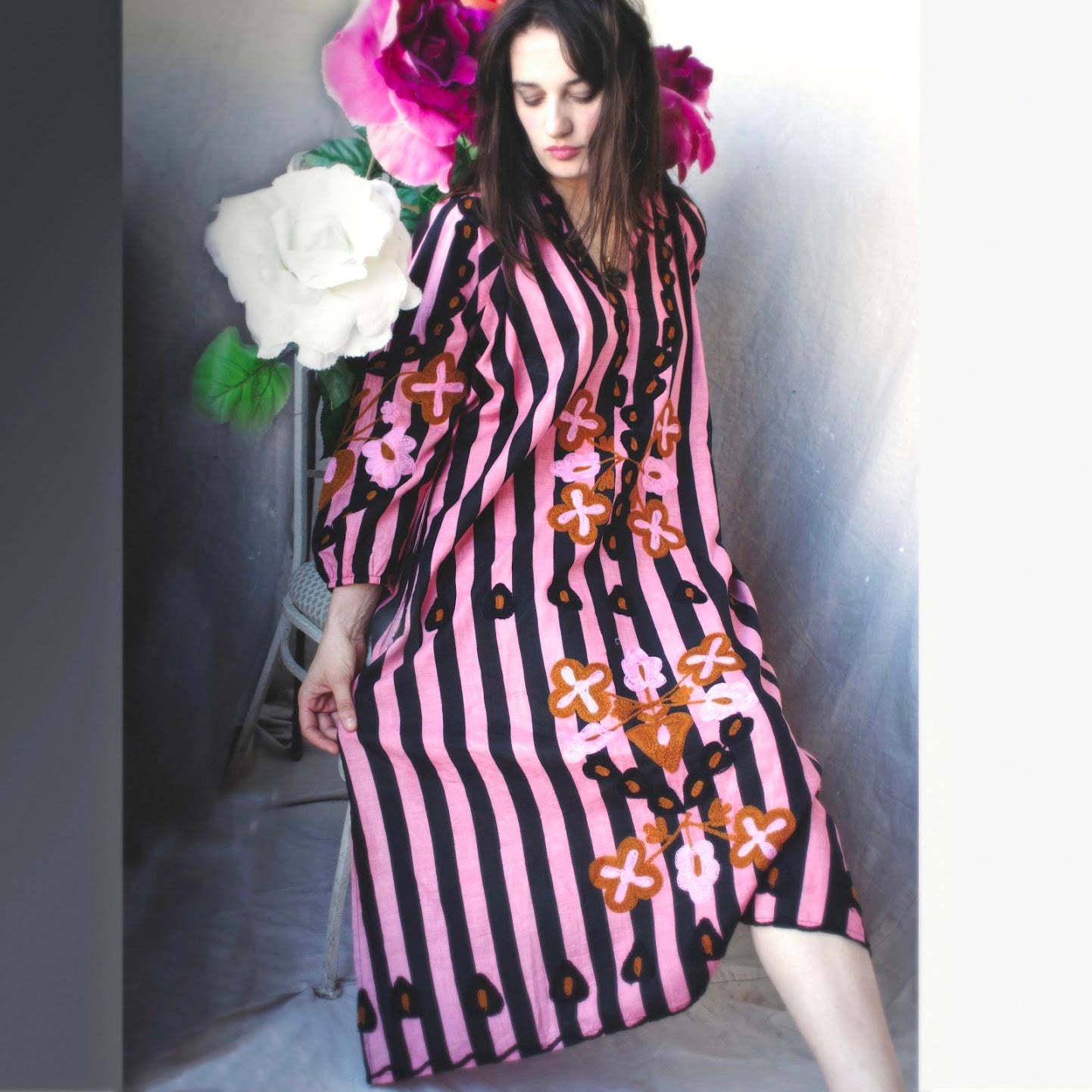 Striped Cotton Kaftan – Candy