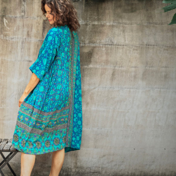 Silk Ida Dress – Turquoise (L)