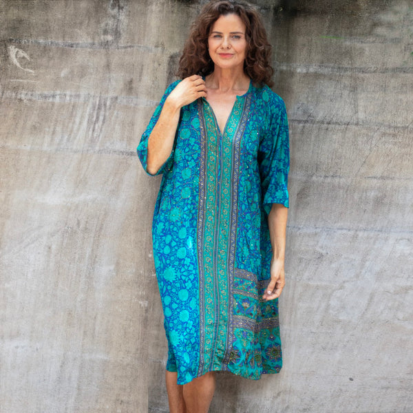 Silk Ida Dress – Turquoise (L)