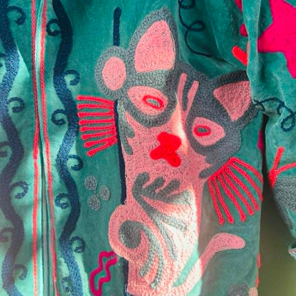 Velvet Embroidered Jacket – Cyan