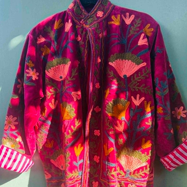 Velvet Embroidered Jacket – Raspberry