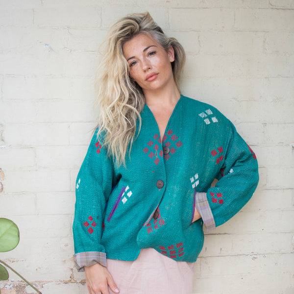 Short Kantha Jacket – Jade