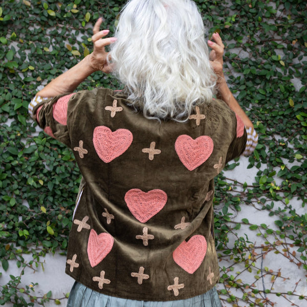 Velvet Embroidered Jacket – Khaki