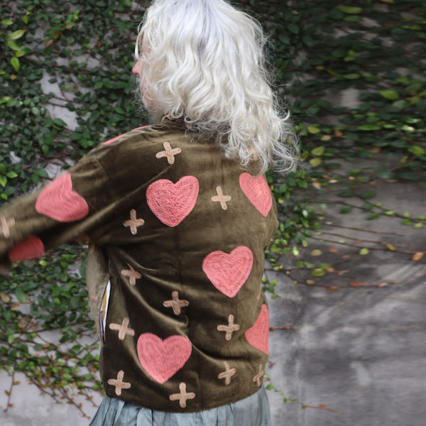 Velvet Embroidered Jacket – Khaki