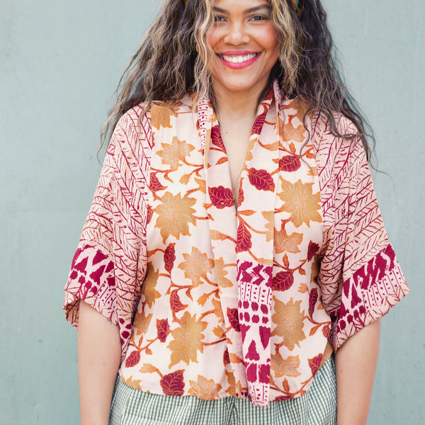 Short Silk Kimono – Leafy