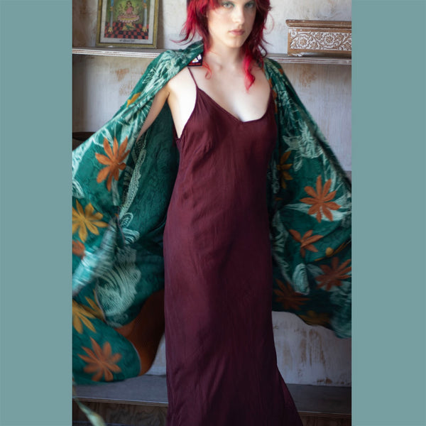 Long Silk Slip – Claret (L/XL)