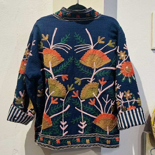 Cotton Embroidered Jacket – Navy