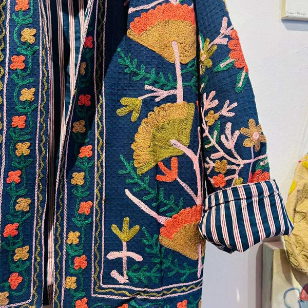 Cotton Embroidered Jacket – Navy