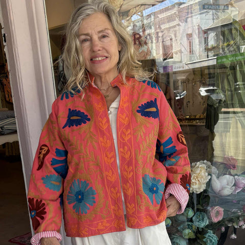 Cotton Embroidered Jacket – Papaya