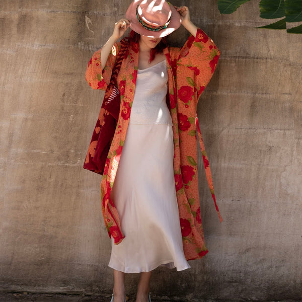 Long Silk Kimono - Poppy