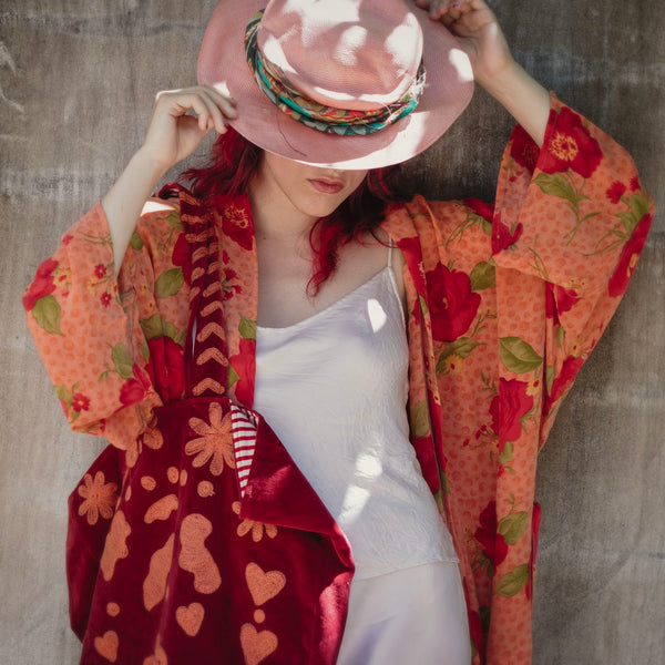 Long Silk Kimono - Poppy
