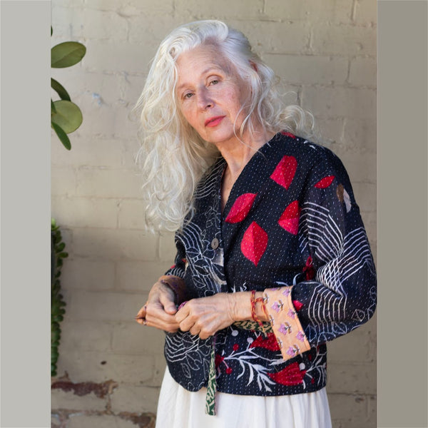 Short Kantha Jacket - Black