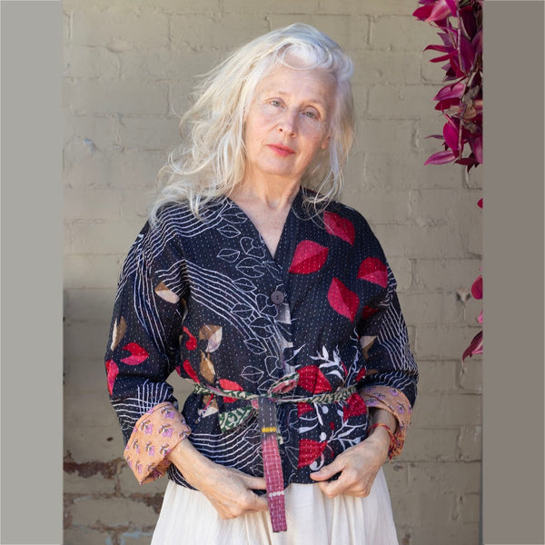 Short Kantha Jacket - Black
